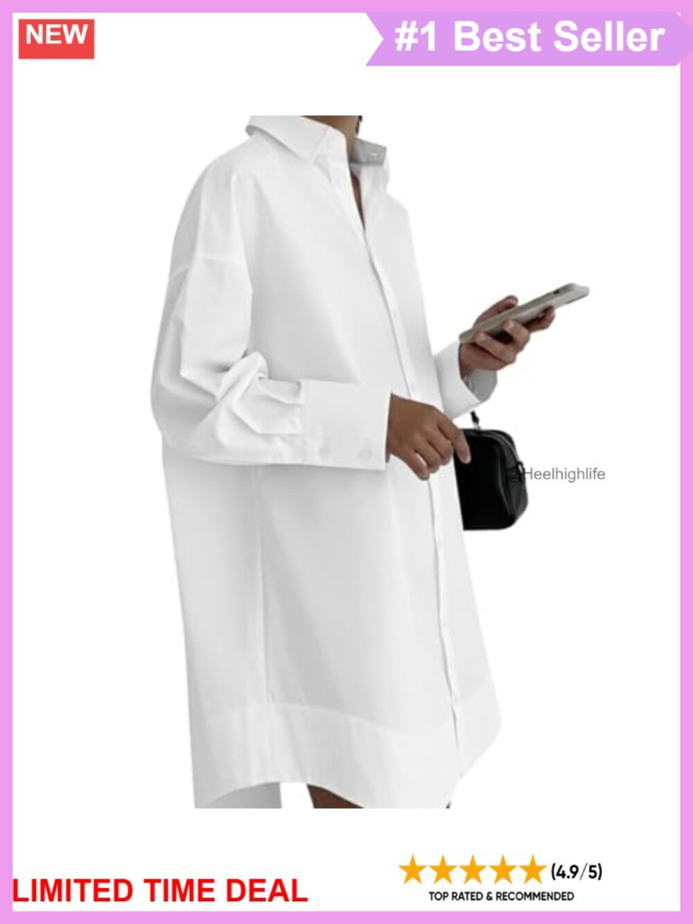 100% Cotton Button Down Shirt Dress Midi Long Sleeve Wrinkle Resistant Casual